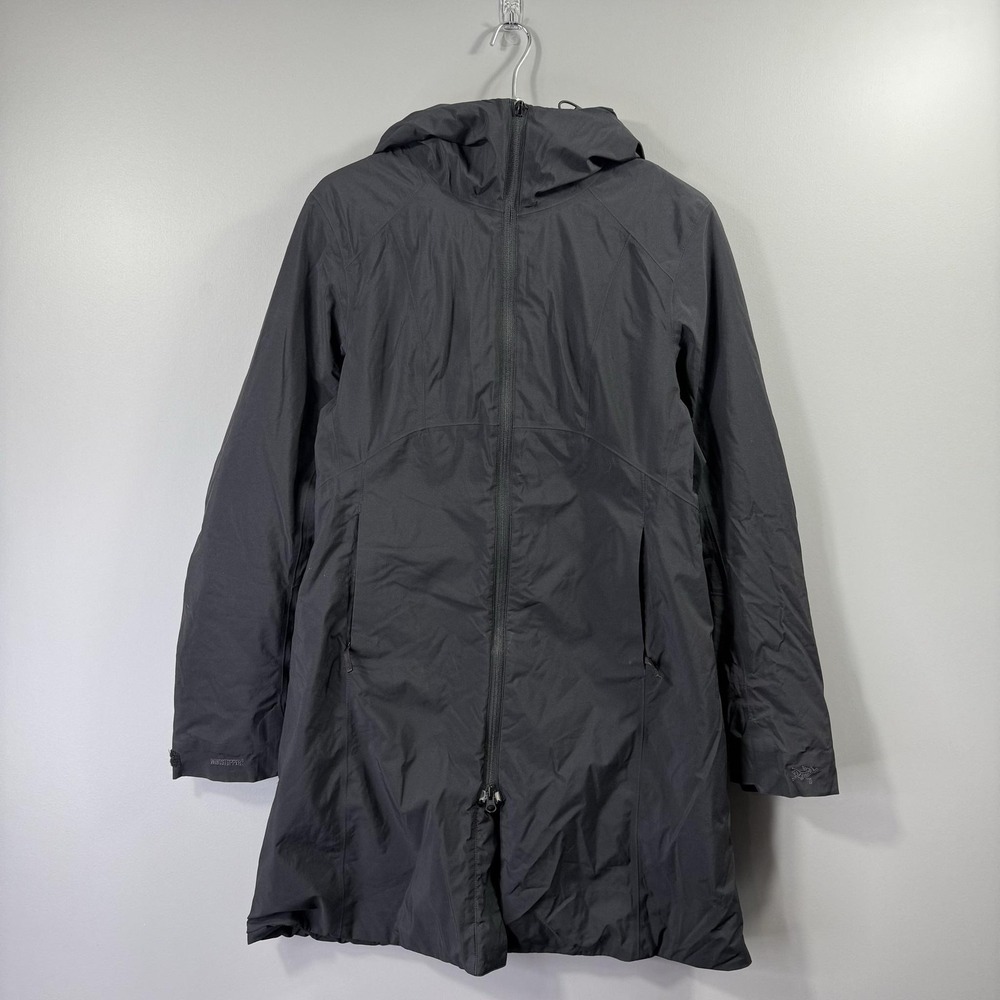 Arc'teryx Coat Womens Medium Gray Windstopper Hooded Insulated Parka Softshell